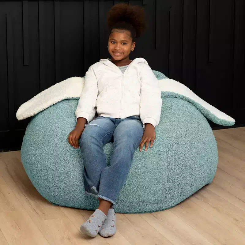 Grand pouf poire ovale en forme de lapin avec oreilles