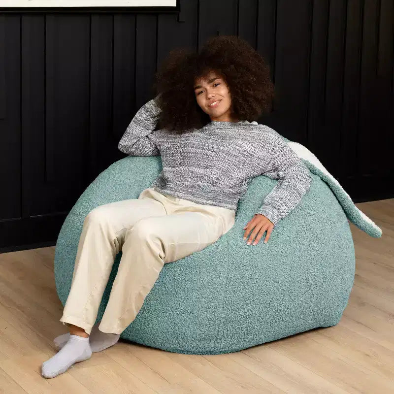 Grand pouf poire ovale en forme de lapin avec oreilles