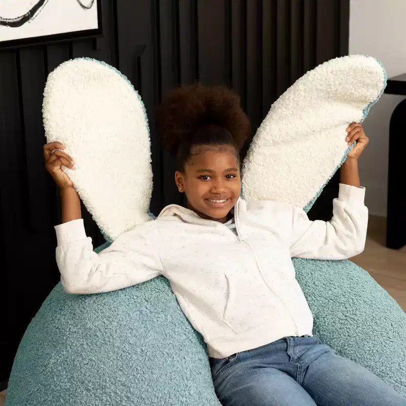 Grand pouf poire ovale en forme de lapin avec oreilles
