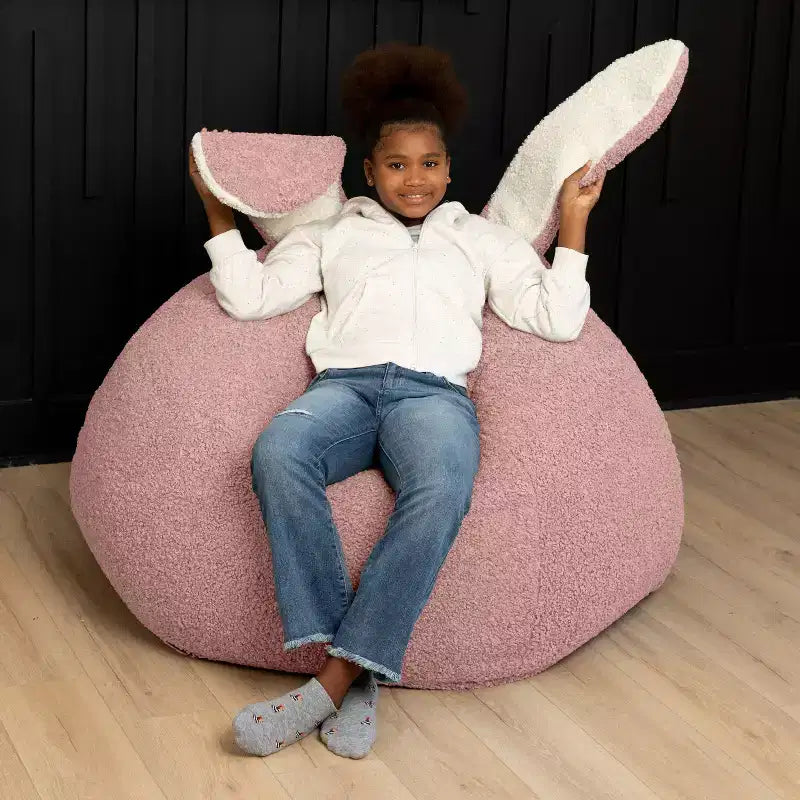 Grand pouf poire ovale en forme de lapin avec oreilles