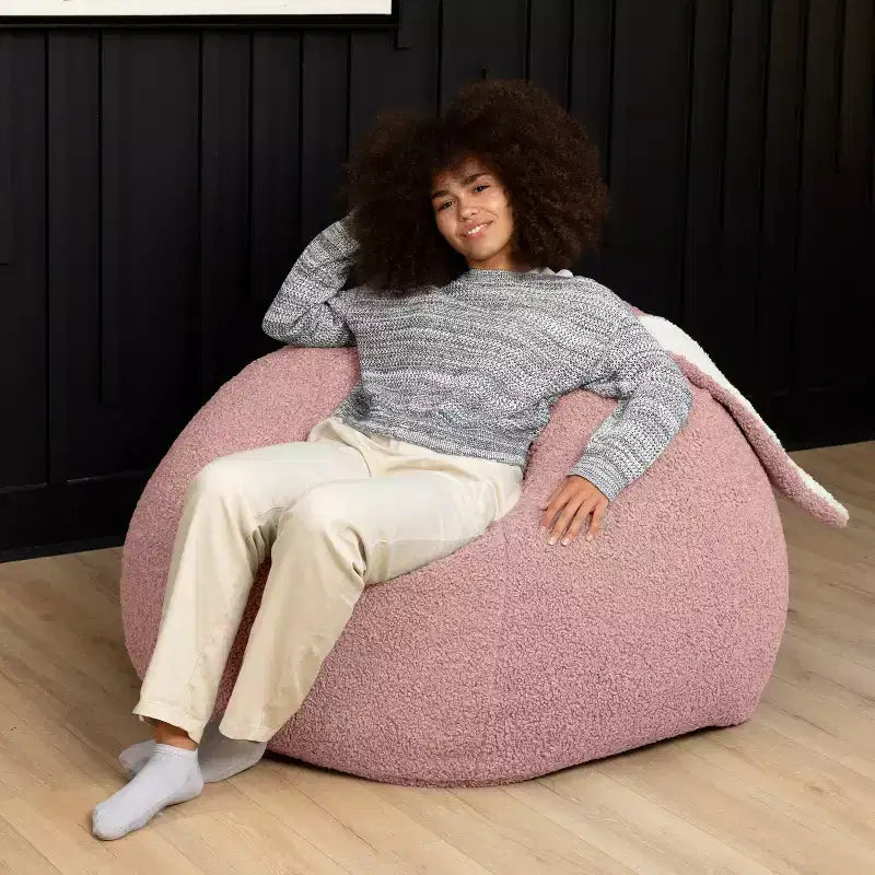 Grand pouf poire ovale en forme de lapin avec oreilles