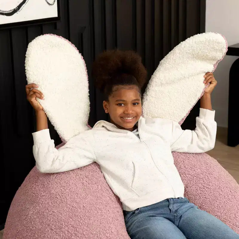 Grand pouf poire ovale en forme de lapin avec oreilles