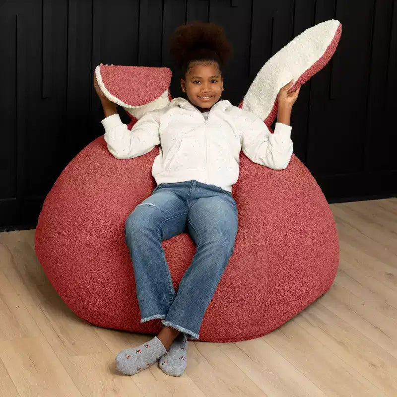 Grand pouf poire ovale en forme de lapin avec oreilles