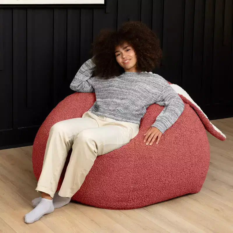 Grand pouf poire ovale en forme de lapin avec oreilles