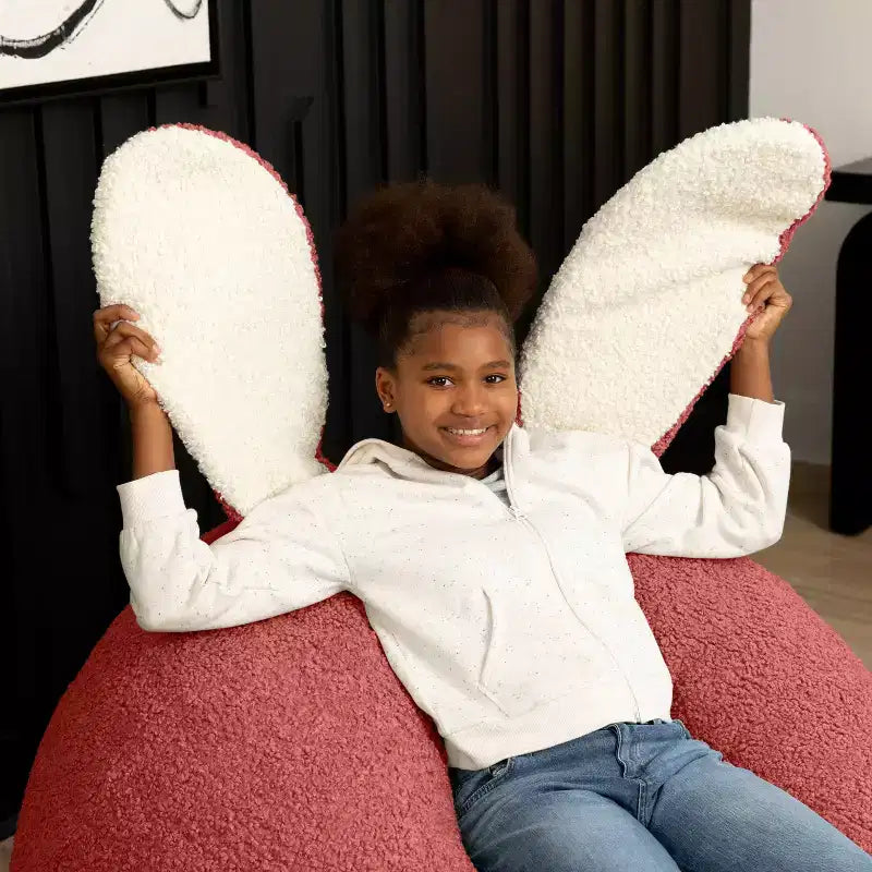 Grand pouf poire ovale en forme de lapin avec oreilles