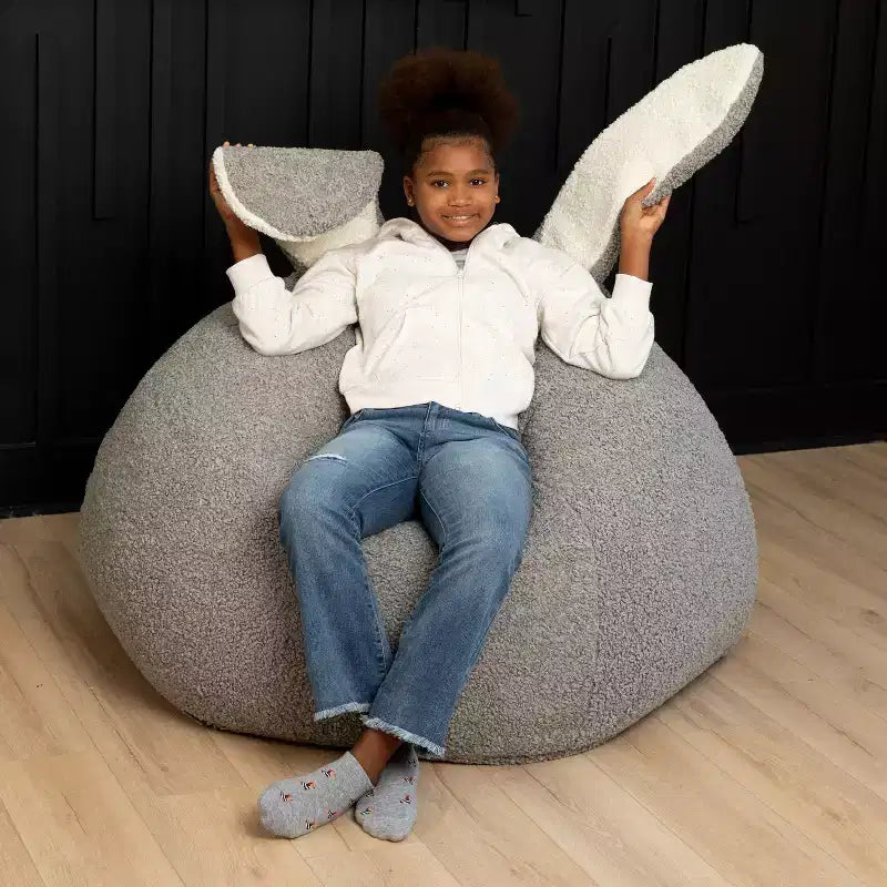 Grand pouf poire ovale en forme de lapin avec oreilles