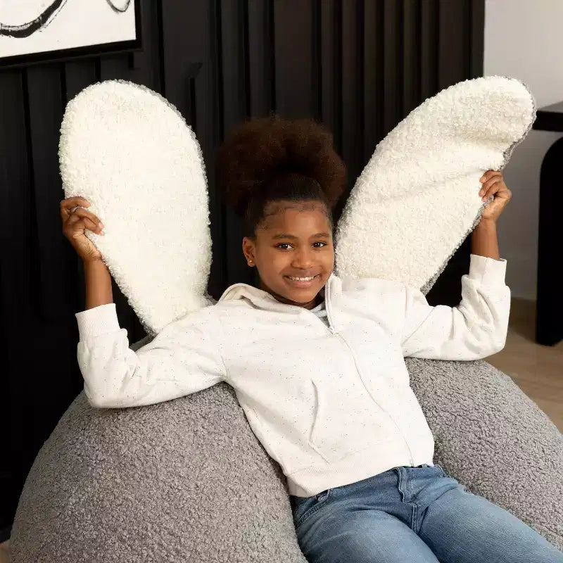 Grand pouf poire ovale en forme de lapin avec oreilles