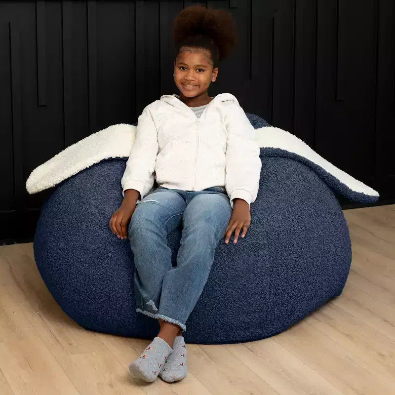 Grand pouf poire ovale en forme de lapin avec oreilles