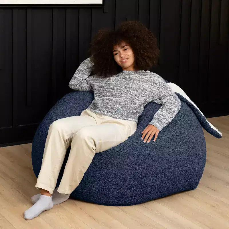 Grand pouf poire ovale en forme de lapin avec oreilles