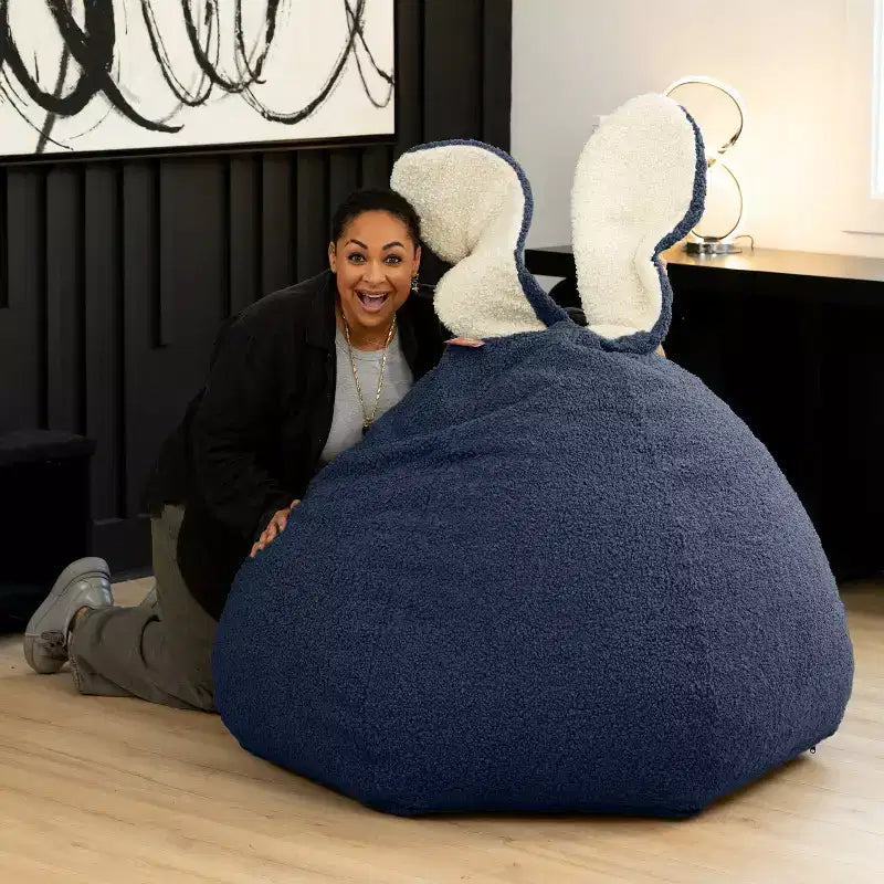 Grand pouf poire ovale en forme de lapin avec oreilles