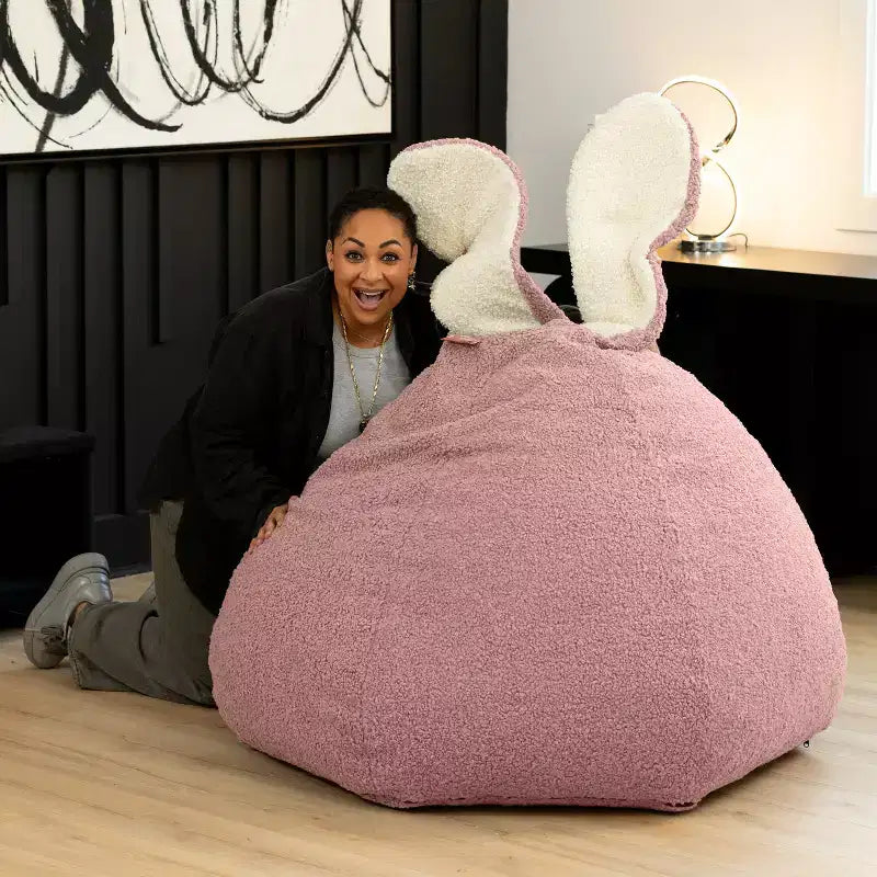 Grand pouf poire ovale en forme de lapin avec oreilles