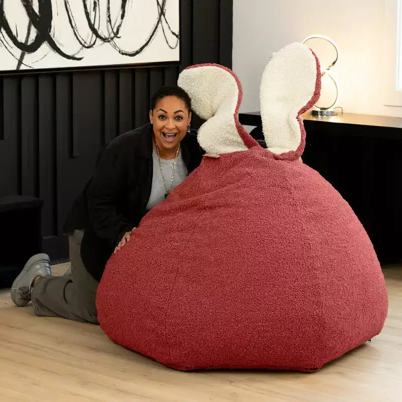 Grand pouf poire ovale en forme de lapin avec oreilles