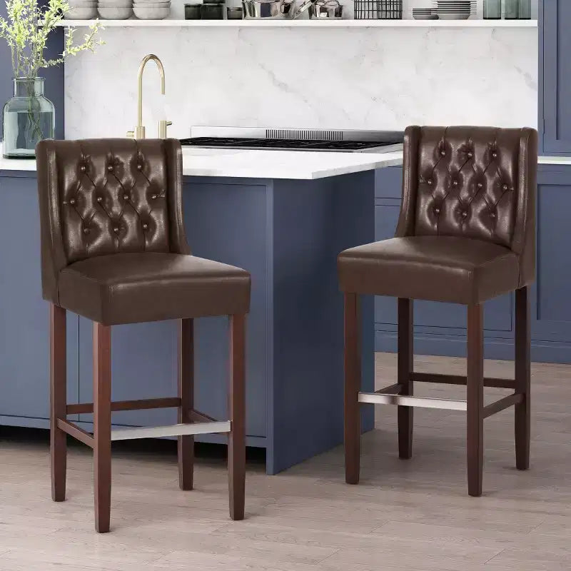 Lot de 2 tabourets de bar modernes de 76 cm avec dossier, tabourets de bar rembourrés avec repose-pieds en métal pour îlot de cuisine ou bar à domicile