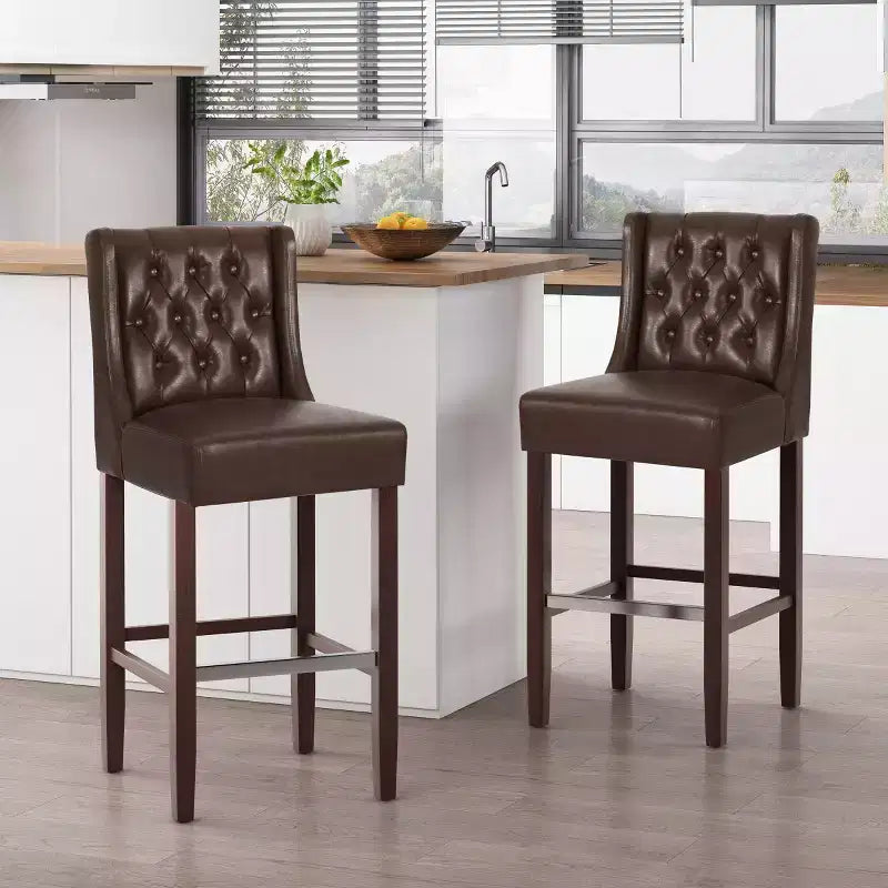 Lot de 2 tabourets de bar modernes de 76 cm avec dossier, tabourets de bar rembourrés avec repose-pieds en métal pour îlot de cuisine ou bar à domicile