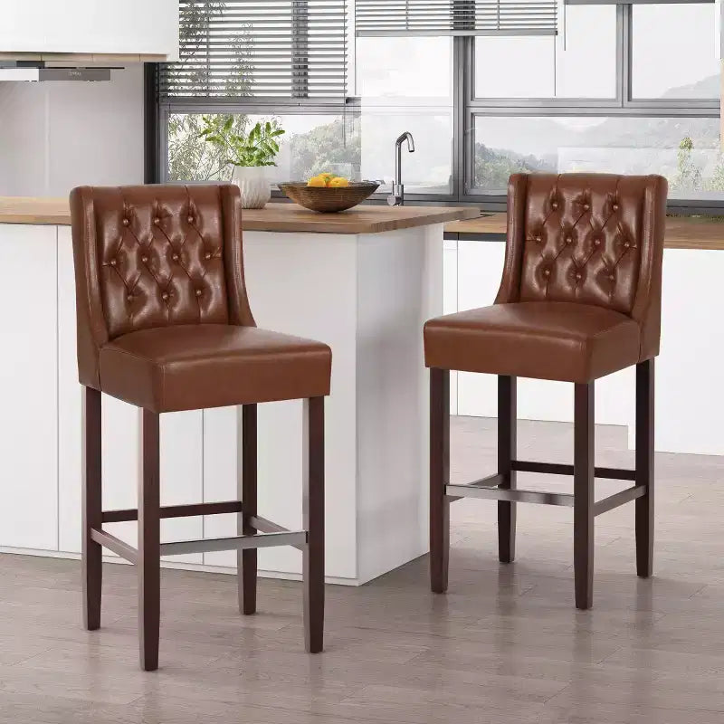 Lot de 2 tabourets de bar modernes de 76 cm avec dossier, tabourets de bar rembourrés avec repose-pieds en métal pour îlot de cuisine ou bar à domicile