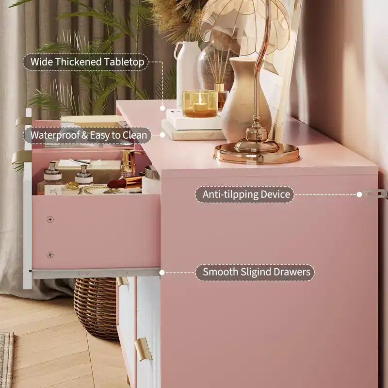 Commode moderne en bois avec 6 tiroirs cannelés, grand meuble de rangement
