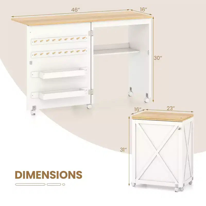 Table de couture pliante avec étagère de rangement au design compact, 2 plateaux et 18 chevilles