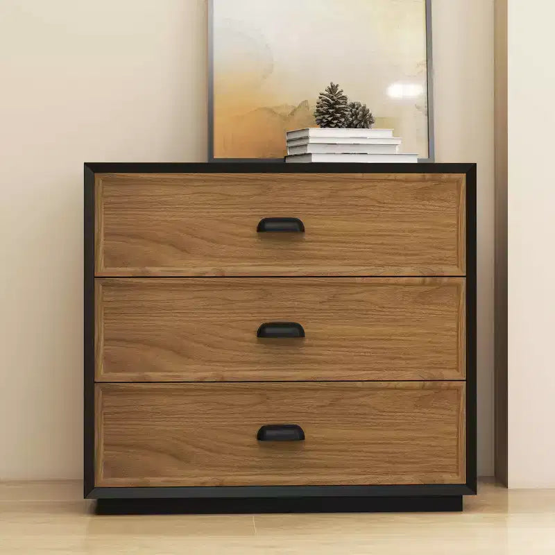 31.49 Commode verticale moderne à 4 tiroirs bicolore noyer et noir avec poignées en métal
