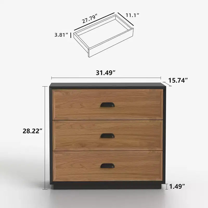 31.49 Commode verticale moderne à 4 tiroirs bicolore noyer et noir avec poignées en métal