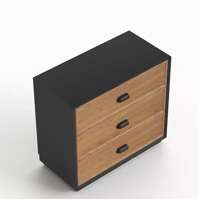 31.49 Commode verticale moderne à 4 tiroirs bicolore noyer et noir avec poignées en métal
