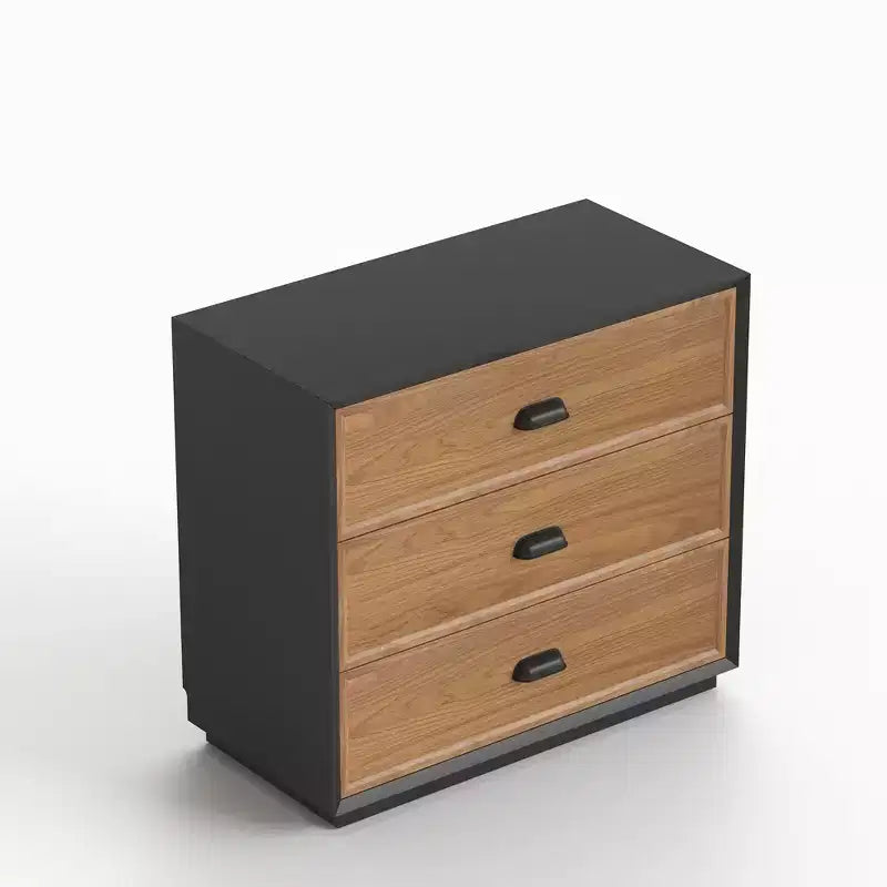 31.49 Commode verticale moderne à 4 tiroirs bicolore noyer et noir avec poignées en métal