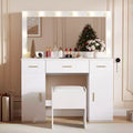 Acekool Makeup Vanity Desk with Mirror, Modern White Vanity Table with Drawers and Storage Stool, for Bedroom Apartment
