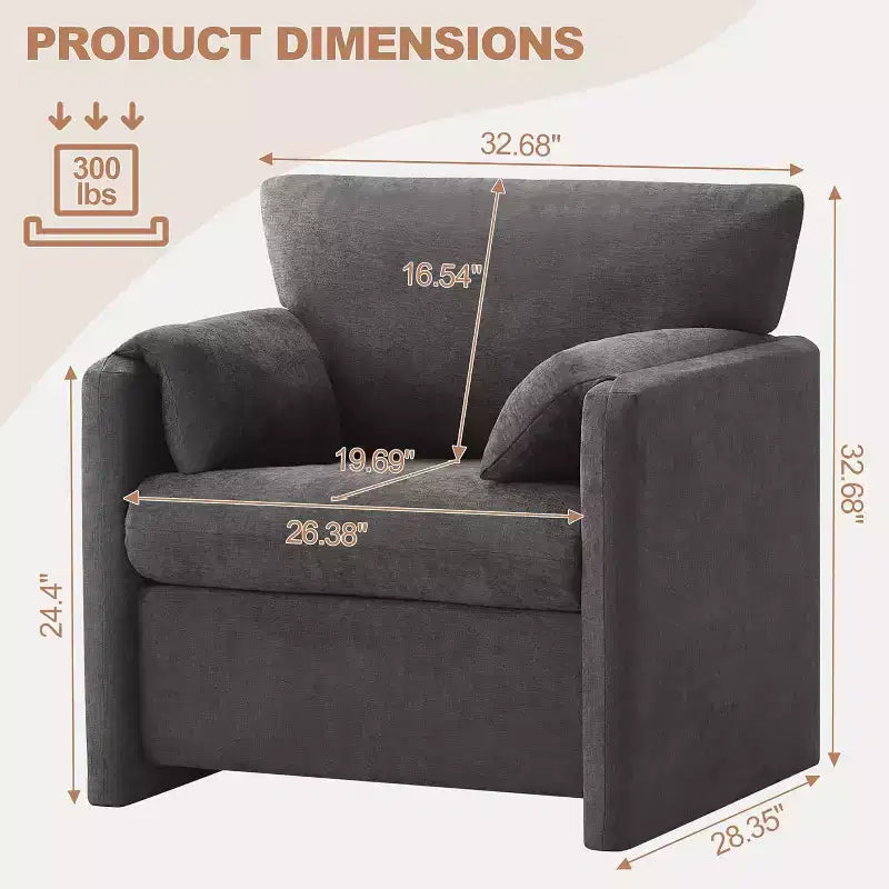 Grand Fauteuil d'appoint Moderne Gris Foncé Fauteuil de Lecture