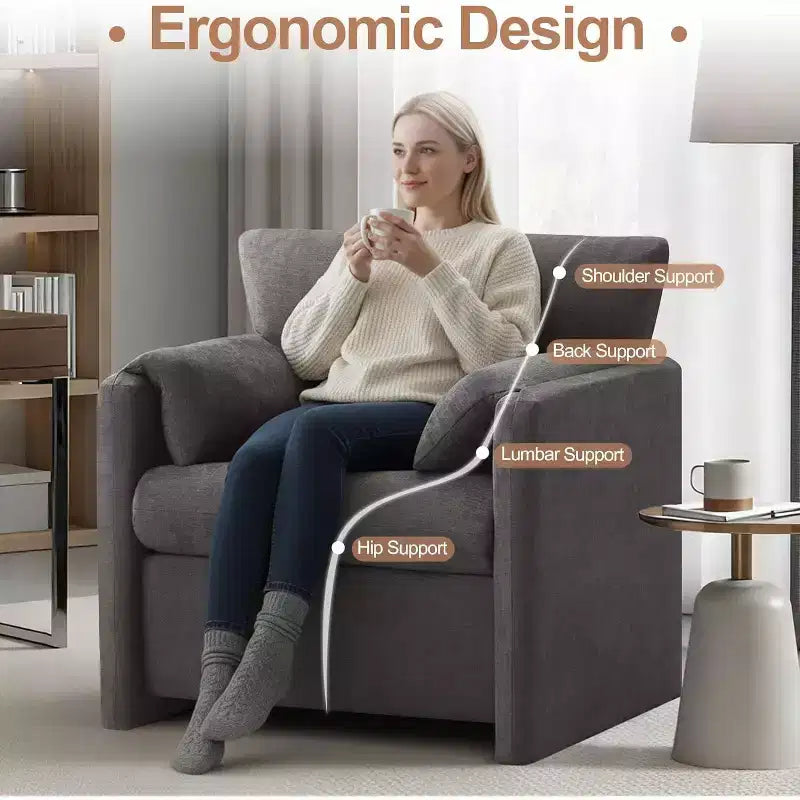 Grand Fauteuil d'appoint Moderne Gris Foncé Fauteuil de Lecture