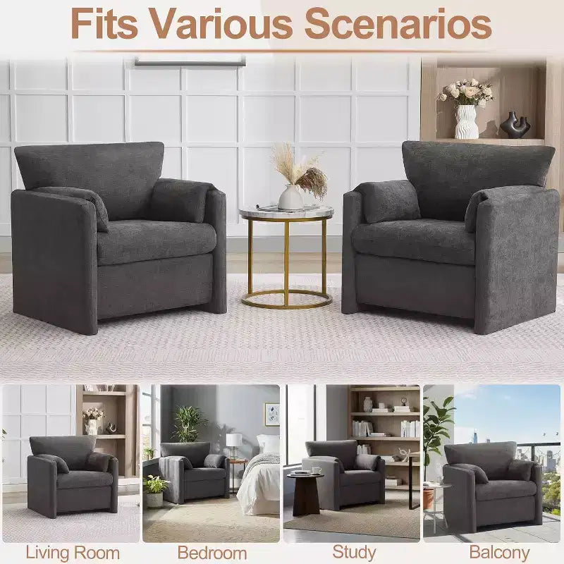 Grand Fauteuil d'appoint Moderne Gris Foncé Fauteuil de Lecture