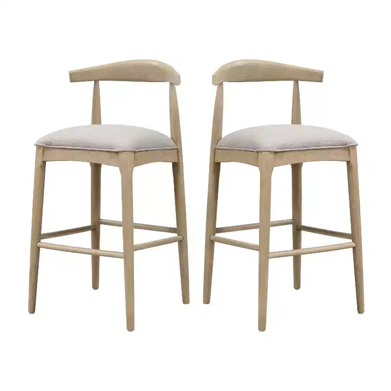 Tabourets de bar rembourrés en bois d'hévéa de style Mid-Century (Lot de 2)