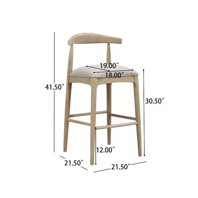 Tabourets de bar rembourrés en bois d'hévéa de style Mid-Century (Lot de 2)