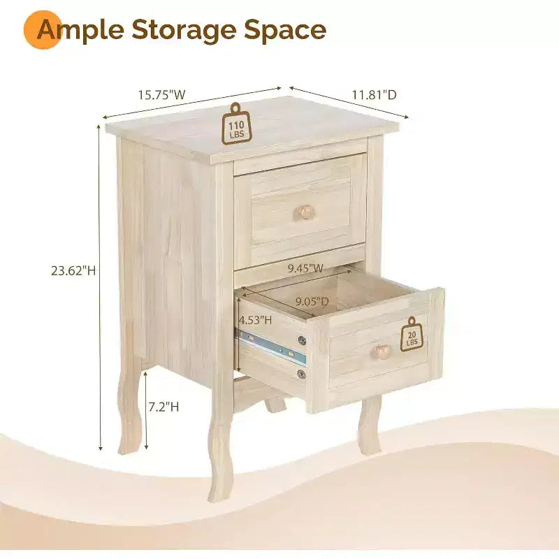 Table de chevet en bois massif non finie pour le bricolage de la couleur, petite table de chevet en bois naturel pour la chambre à coucher avec tiroirs, véritable table de chevet en bois
