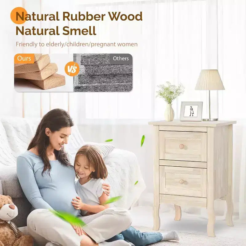 Table de chevet en bois massif non finie pour le bricolage de la couleur, petite table de chevet en bois naturel pour la chambre à coucher avec tiroirs, véritable table de chevet en bois
