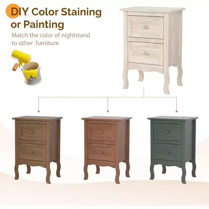Table de chevet en bois massif non finie pour le bricolage de la couleur, petite table de chevet en bois naturel pour la chambre à coucher avec tiroirs, véritable table de chevet en bois