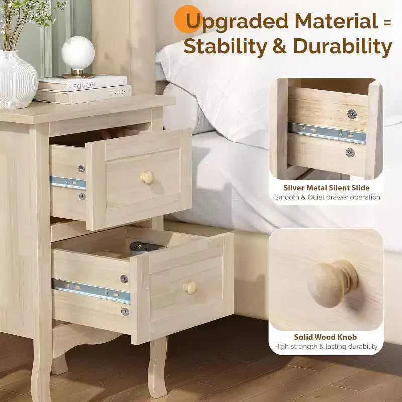 Table de chevet en bois massif non finie pour le bricolage de la couleur, petite table de chevet en bois naturel pour la chambre à coucher avec tiroirs, véritable table de chevet en bois