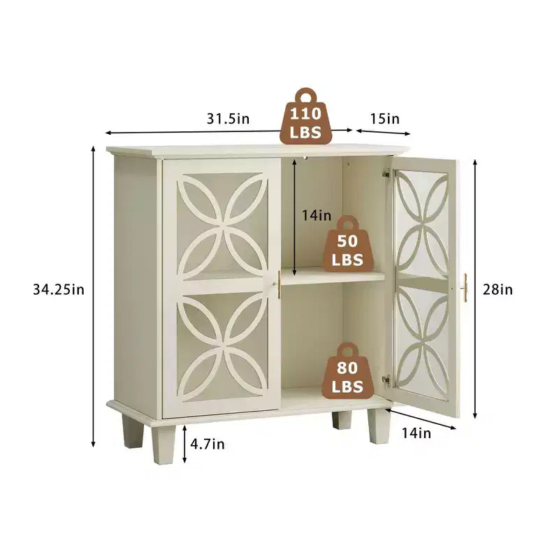 Meuble de Rangement Buffet avec Portes en Verre Trempé, Console de Cuisine Rétro Moderne pour Salon Cuisine, Couleur Crème
