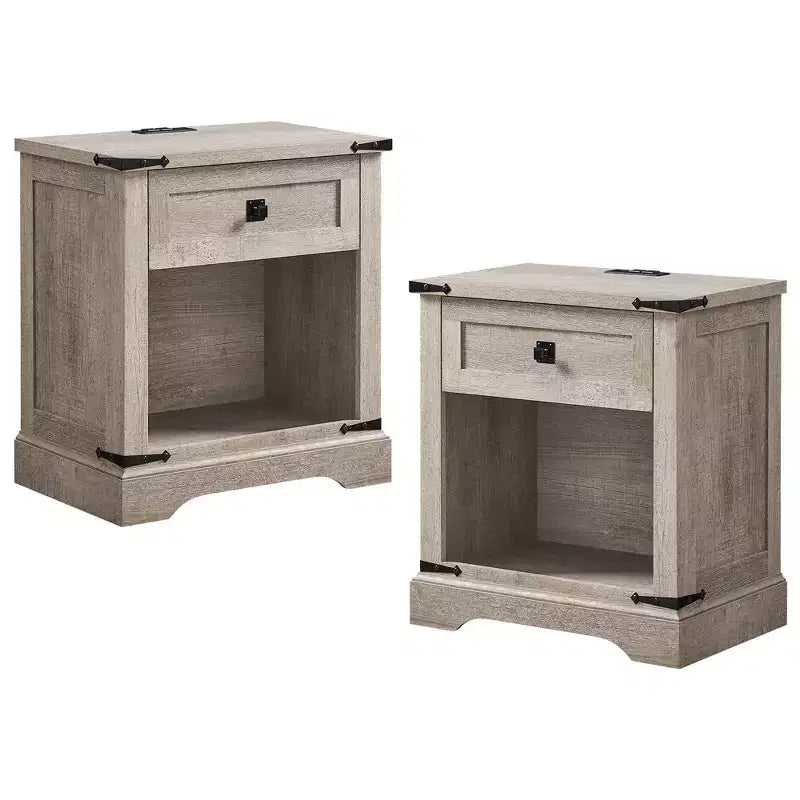 Table d'appoint de ferme avec station de recharge en bois rustique