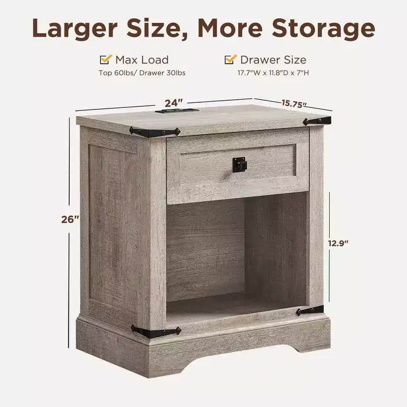 Table d'appoint de ferme avec station de recharge en bois rustique