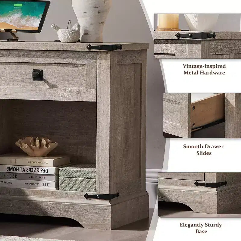 Table d'appoint de ferme avec station de recharge en bois rustique