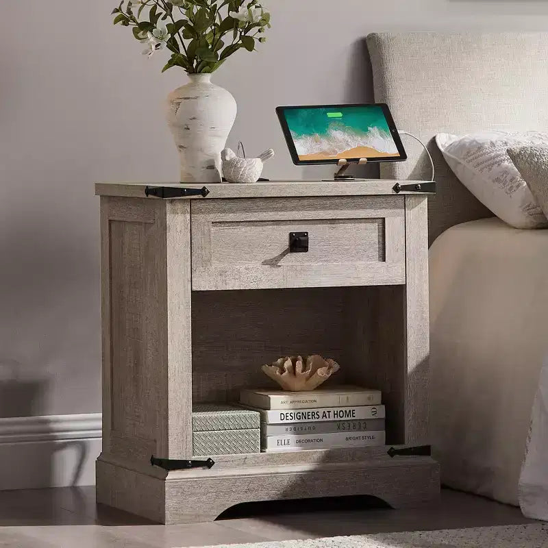 Table d'appoint de ferme avec station de recharge en bois rustique