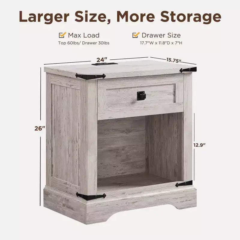 Table d'appoint de ferme avec station de recharge en bois rustique