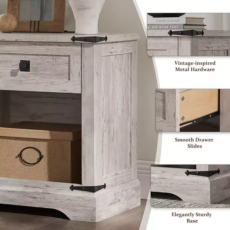 Table d'appoint de ferme avec station de recharge en bois rustique