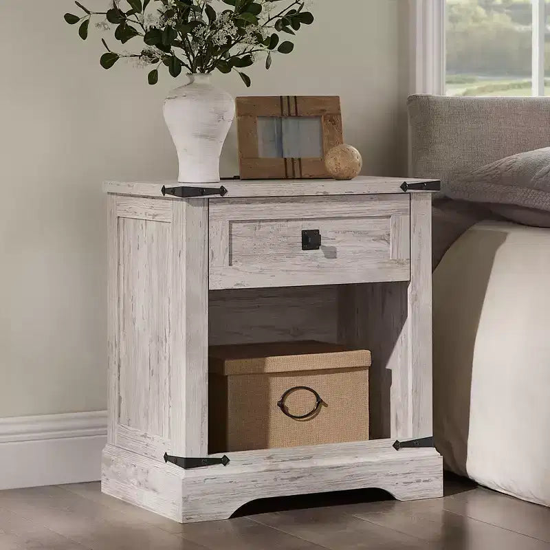 Table d'appoint de ferme avec station de recharge en bois rustique