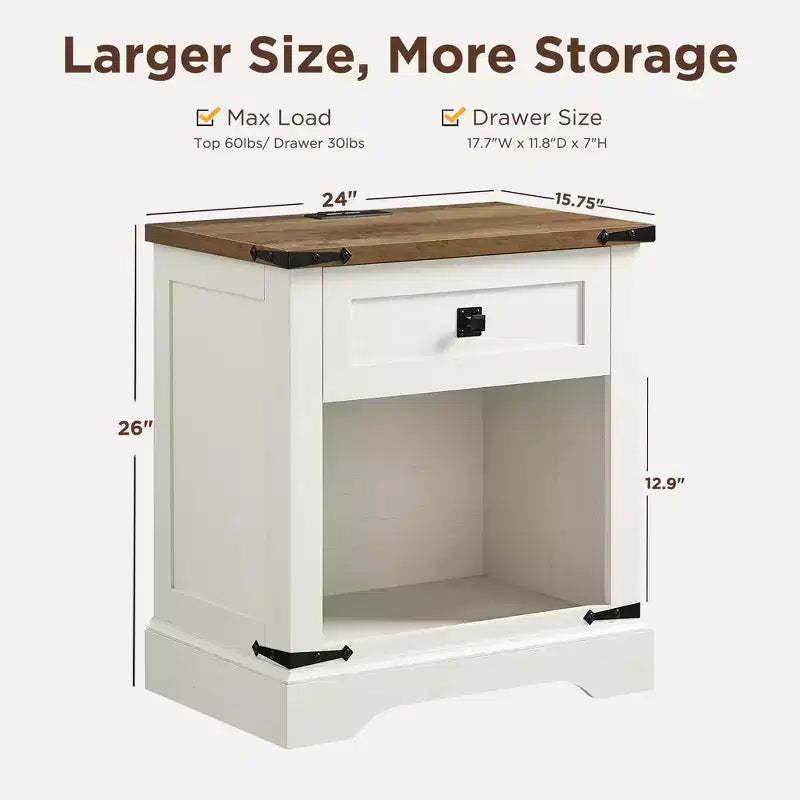 Table d'appoint de ferme avec station de recharge en bois rustique