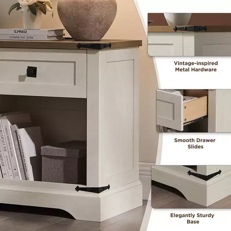 Table d'appoint de ferme avec station de recharge en bois rustique