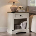 24 Farmhouse End Table with Charging Station 1 Drawer Open Cabinet Rustic Wood Living Room Side Table