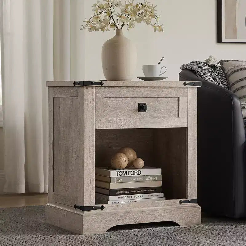 Table d'appoint de ferme avec station de recharge en bois rustique