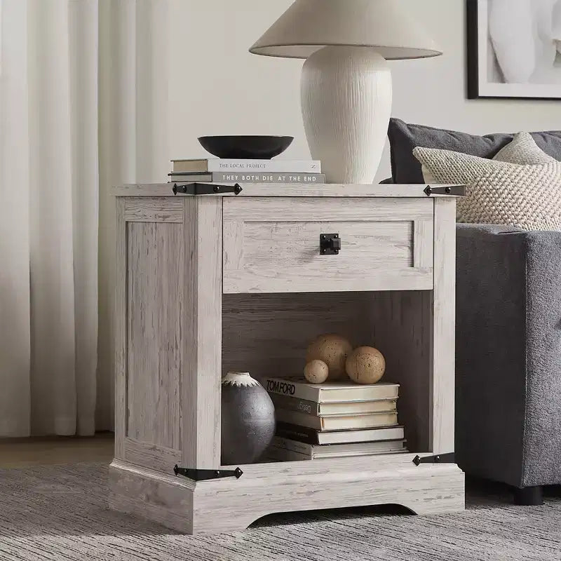 Table d'appoint de ferme avec station de recharge en bois rustique