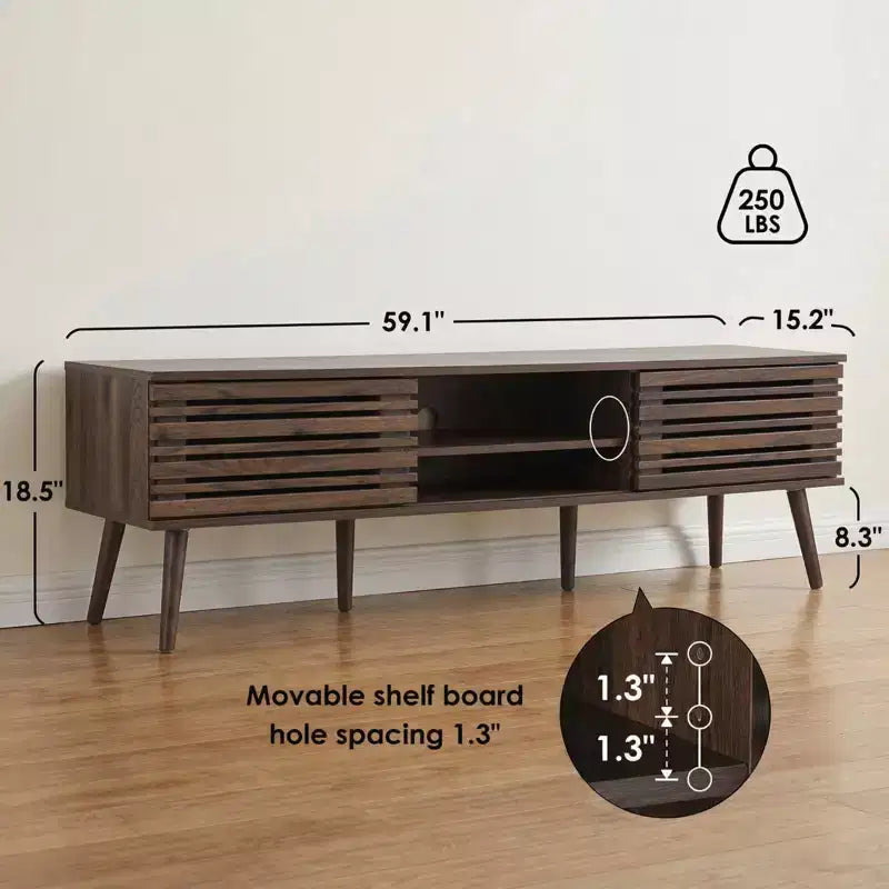 Meuble TV moderne d'inspiration médiévale, adapté aux téléviseurs de moins de 70 pouces, avec compartiments de rangement. Meuble TV en bois, pour le salon.