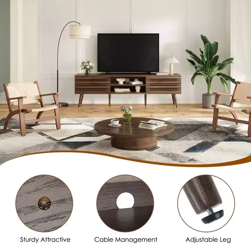 Meuble TV moderne d'inspiration médiévale, adapté aux téléviseurs de moins de 70 pouces, avec compartiments de rangement. Meuble TV en bois, pour le salon.